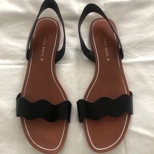Zara - Scalloped black leather slides - Size 38